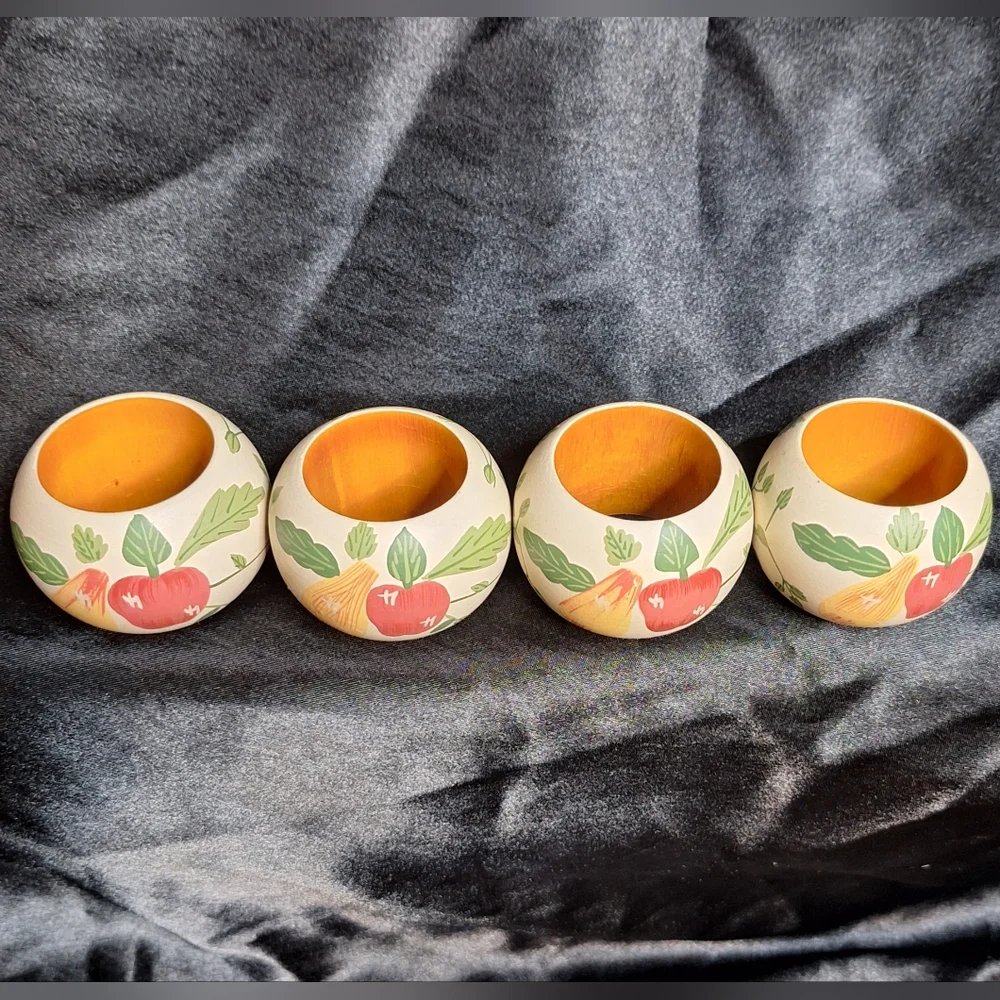 Vintage Wooden Napkin Rings~Hand Painted~Gold Lacquered Inside~Table Decor